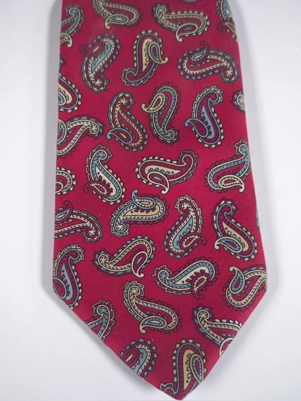 Vintage Christian Dior Silk Paisley Tie  Red Maroon Red Blue Gold Jacquard